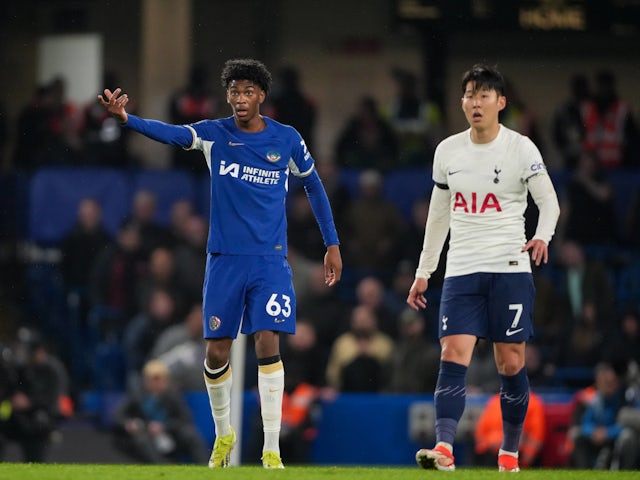 Chelsea defender Josh Acheampong in action against Tottenham Hotspur in May 2024.