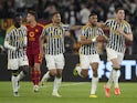 Gleison Bremer of Juventus FC is celebrating after scoring a goal with his teammates during the Serie A TIM match between AS Roma and Juventus on August 4, 2024