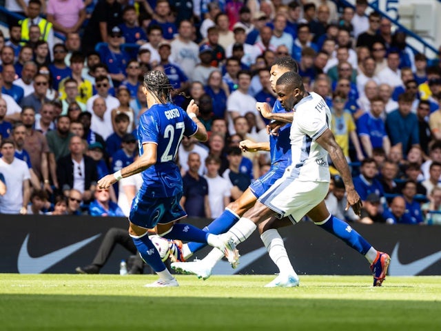 Marcus Thuram gets between Malo Gusto and Levi Colwill and gets his shot away to give Inter the lead on August 11, 2024