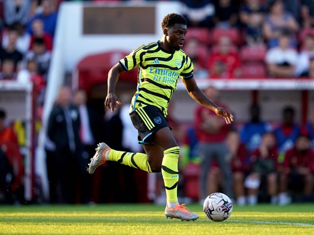 Nathan Butler-Oyedeji in action for Arsenal in August 2023