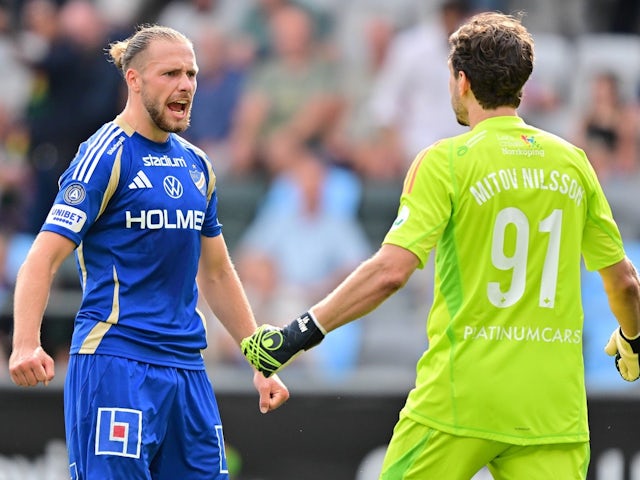 Kevin Hoog Jansson of Norrkoping celebrates on Ausgust 3, 2024