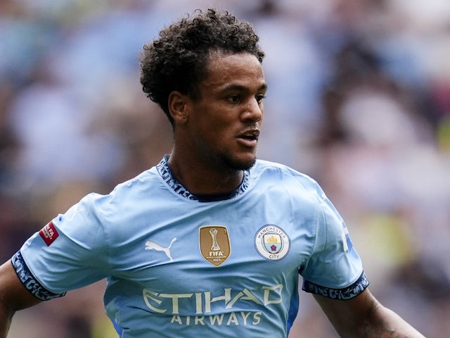 Oscar Bobb of Manchester City in action on August 10, 2024