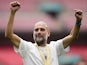 Manchester City manager Pep Guardiola celebrates after winning the Community Shield on August 10, 2024