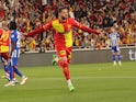 Goztepe's Romulo celebrates his goal in a TFF 1. Lig match against Erzurumspor on April 8, 2024