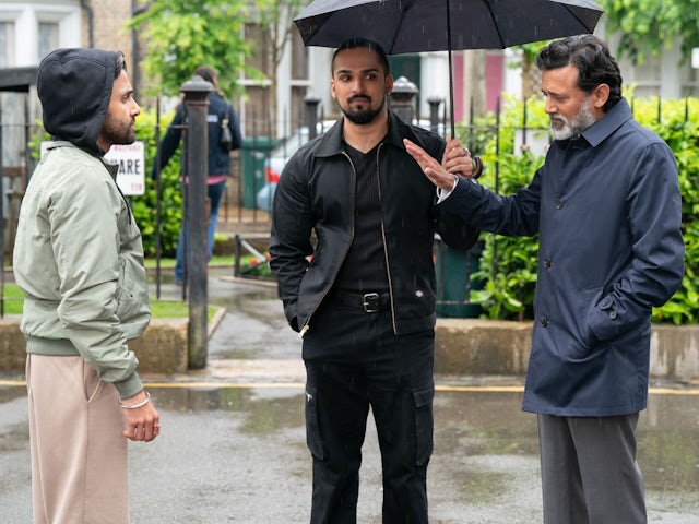 Vinny, Ravi and Nish on EastEnders on July 29, 2024