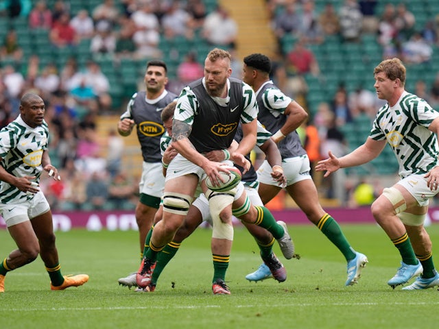 South Africa versus Wales; RG Snyman of South Africa takes part in the warm up before the game on August 8, 2024