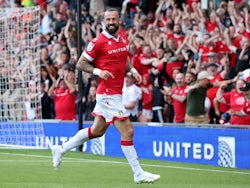 Wrexham's Steven Fletcher celebrates scoring the 3rd goal against Wycombe Wanderers during the Sky Bet League One match at the SToK Cae Ras, Wrexham, on August 10, 2024 [on August 11, 2024]