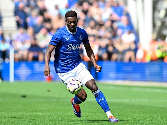 Tim Iroegbunam of Everton in action during the Pre-season friendly match Preston North End vs Everton at Deepdale, Preston, United Kingdom, on August 3, 2024 [on August 8, 2024]