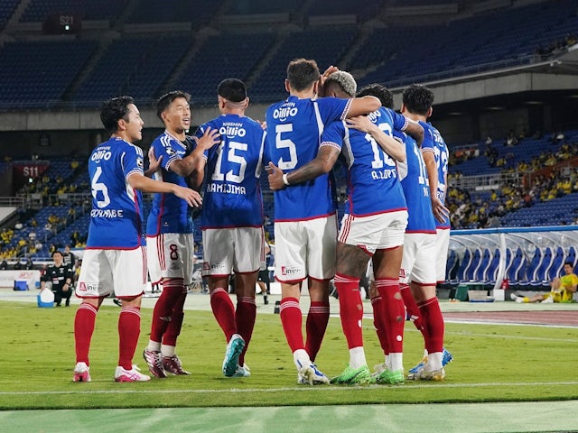 Yokohama F Marinos players celebrate on May 29, 2024