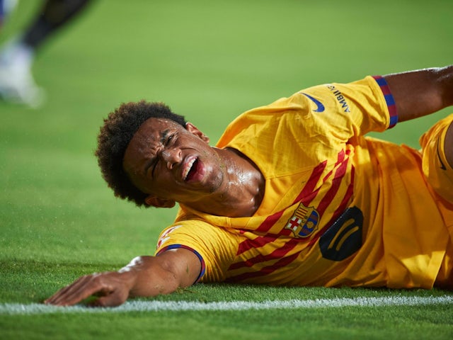 Barcelona's Alejandro Balde goes down injured on August 17, 2024