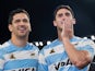 Argentinian players savour their sides victory after a famous victory after beating the All Blacks 38-30 in the 2024 on August 8, 2024