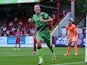 Forest Green Rovers forward Christian Doidge celebrates after scoring on August 10, 2024