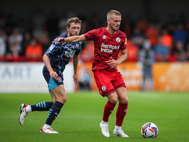 Ronan Darcy of Crawley Town in action against Blackpool on August 10, 2024