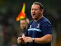 Darren Sarll of Hartlepool United shouts at players during the English National League match between Yeovil Town and Hartlepool United at Huish Park on August 10, 2024 [on August 18, 2024]