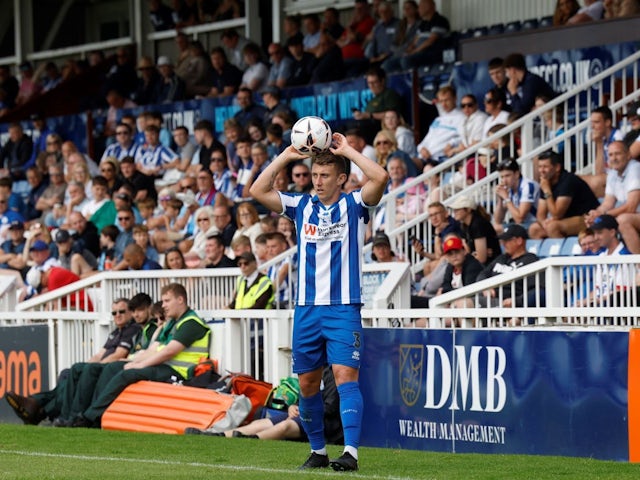 David Ferguson of Hartlepool United is playing during the Pre-season Friendly match between Hartlepool United and Nottingham Forest at Victoria Park in Hartlepool, United Kingdom, on August 3, 2024. [on August 18, 2024]