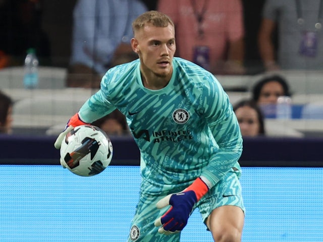 Chelsea's Filip Jorgensen in action on August 6, 2024