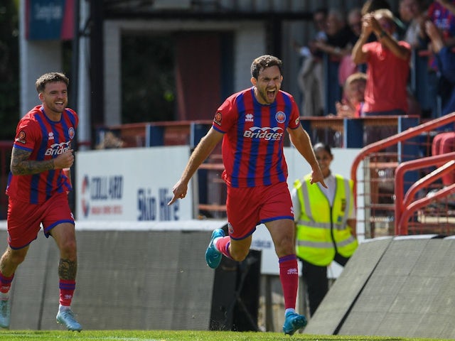 Aldershot Town forward Hady Ghandour celebrates on August 18, 2024