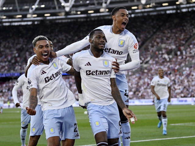 Aston Villa forward Jhon Duran scores against West Ham United on August 17, 2024.