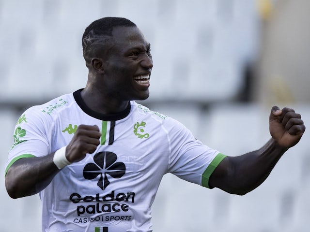 Cercle Brugge's Kevin Denkey celebrates after scoring on August 11, 2024