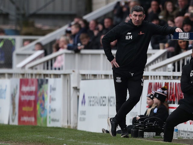 Kevin Maher, the manager of Southend United, is looking on during the Vanarama National League match between Hartlepool United and Southend United at Victoria Park in Hartlepool, on March 16, 2024 [on August 18, 2024]