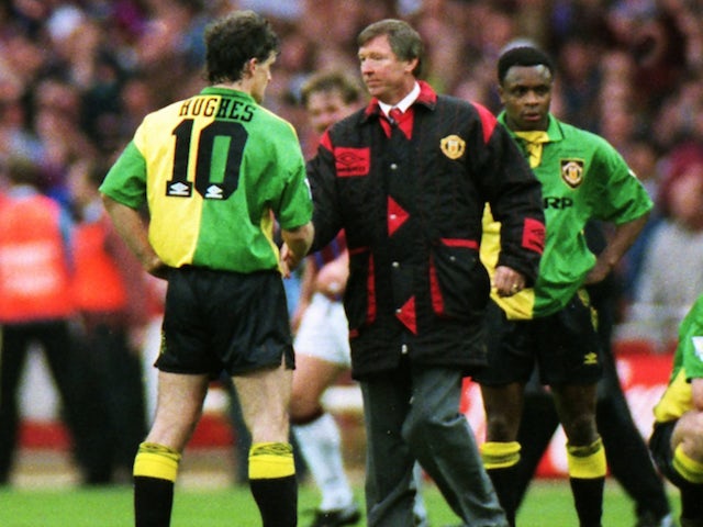 Mark Hughes in action for Manchester United on March 27, 1994