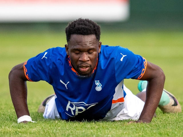 Warrington Town FC v Oldham Athletic Pre-Season Friendly - Mike Fondop of Oldham Athletic during the Pre-Season Friendly match on July 30, 2024 [on August 18, 2024]