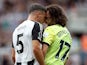 Newcastle United's Fabian Schar clashes with Southampton's Ben Brereton Diaz on August 17, 2024