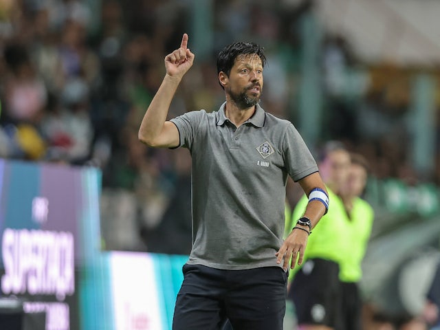 Porto head coach Vitor Bruno reacts during his team's Portuguese Super Cup encounter with Sporting Lisbon on August 3, 2024