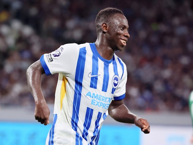 Brighton & Hove Albion's Yankuba Minteh celebrates his goal on July 28, 2024