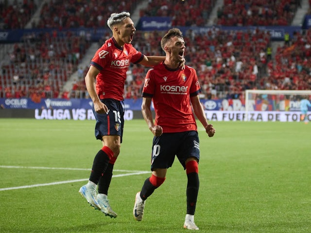 Osasuna's Aimar Oroz celebrates his goal on August 17, 2024