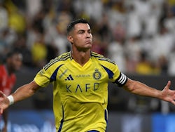 Al Nassr's Cristiano Ronaldo celebrates scoring their first goal on August 22, 2024