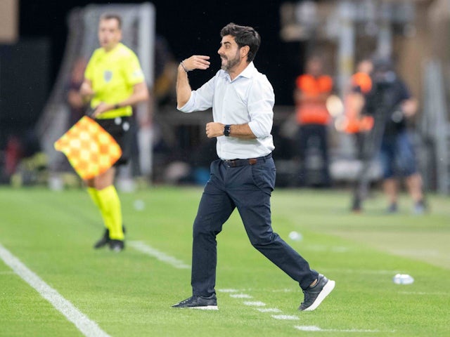 APOEL manager David Gallego gesticulates during UEFA Champions league qualification match against SK Slovan Bratislava on August 7, 2024 [on August 20, 2024]