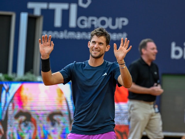 Dominic Thiem waves to the crowd on July 24, 2024