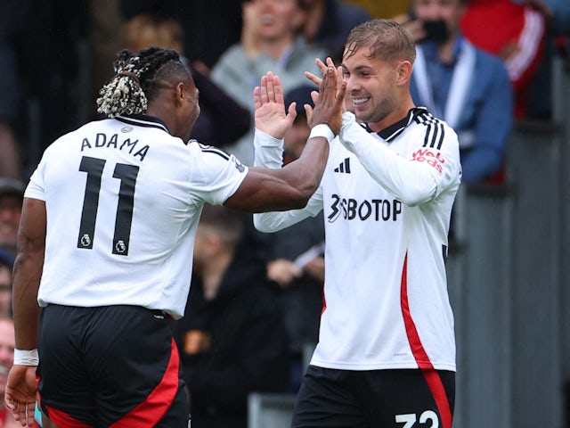 Emile Smith Rowe celebrates scoring for Fulham on August 24, 2024