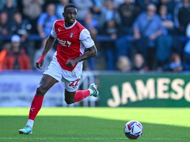 Hakeem Odoffin (22) sprints forward with the ball during the EFL Sky Bet League 1 match between Wycombe Wanderers and Rotherham United at Adams Park, High Wycombe, England, on 24 August 2024 [on August 25, 2024]