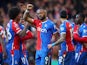 Crystal Palace's Jordan Ayew celebrates with teammates after scoring on February 24, 2024