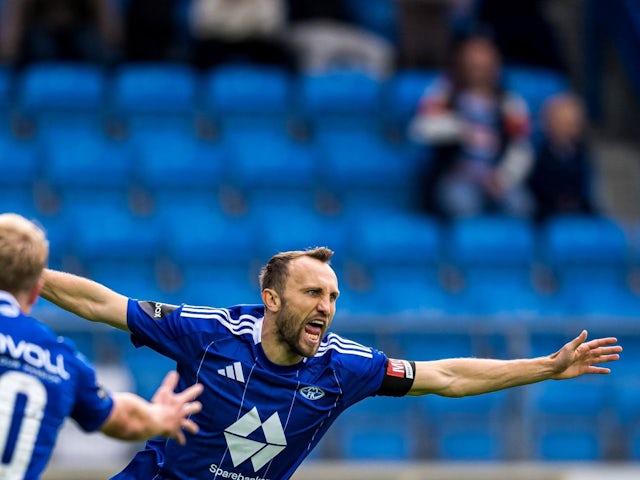 Magnus Wolff Eikrem of Molde celebrates after scoring the 2-0 goal during the UEFA Europa League qualification match between Molde and Cercle Brugge on August 8, 2024  [on August 20, 2024]