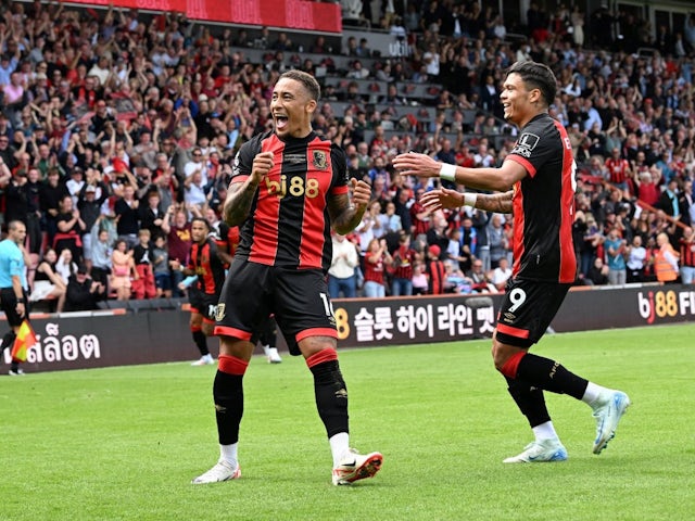 Marcus Tavernier (16) of AFC Bournemouth celebrates scoring the opening goal during the Premier League match between Bournemouth and Newcastle United at the Vitality Stadium on August 25, 2024