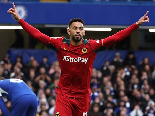 Matheus Cunha celebrates scoring for Wolverhampton Wanderers on February 4, 2024