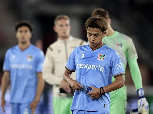 Kodai Sano of NEC disappointed after the Dutch Eredivisie match between AZ Alkmaar and NEC Nijmegen on August 20, 2024