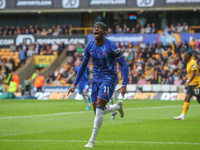 Chelsea's Noni Madueke celebrates scoring on August 25, 2024