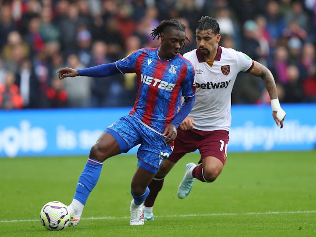 Eberechi Eze of Crystal Palace and Lucas Paqueta of West Ham United on August 24, 2024