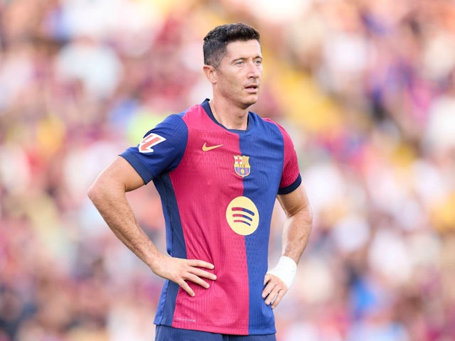 Barcelona's Robert Lewandowski in action on August 24, 2024