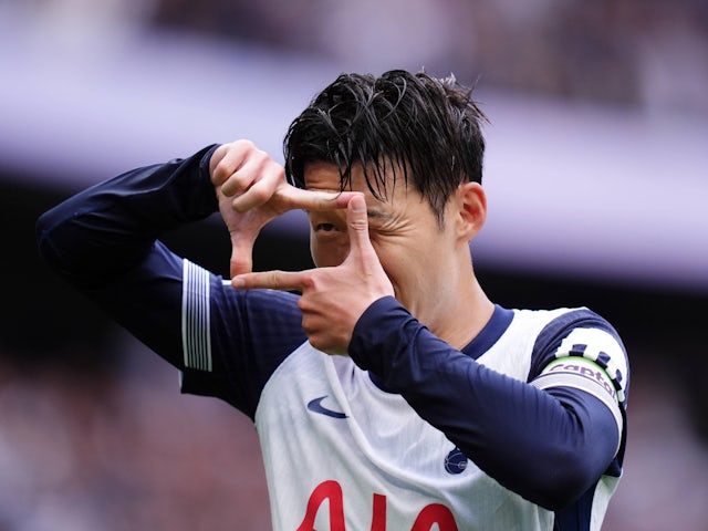 Son Heung-min celebrates scoring for Tottenham Hotspur on August 24, 2024