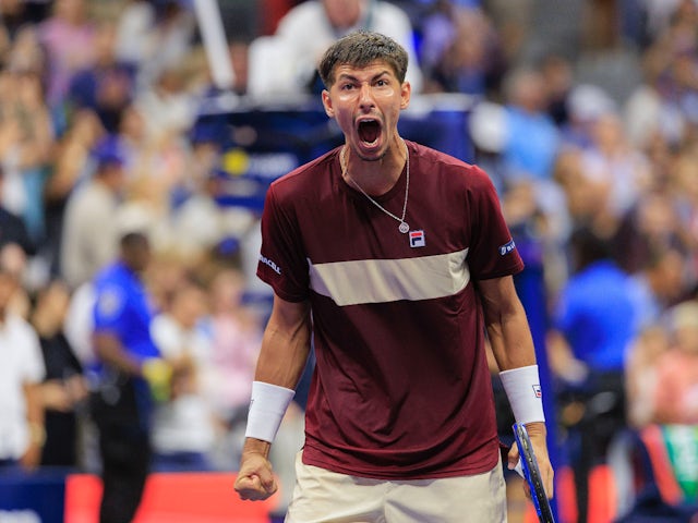 Alexei Popyrin reacts at the US Open on August 30, 2024