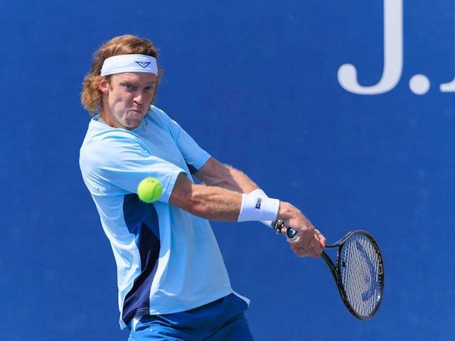 Andrey Rublev in action at the US Open on August 26, 2024