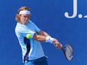 Andrey Rublev in action at the US Open on August 26, 2024