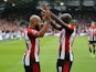 Bryan Mbeumo of Brentford goal celebration with Yoane Wissa of Brentford during the Premier League match between Brentford and Southampton on August 31, 2024