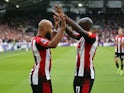 Bryan Mbeumo of Brentford goal celebration with Yoane Wissa of Brentford during the Premier League match between Brentford and Southampton on August 31, 2024