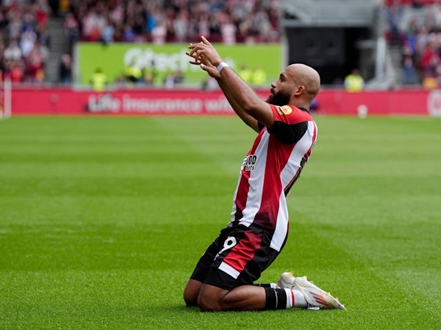 Brentford's Bryan Mbeumo celebrates after scoring his sides first goal of the game during the Premier League match at the Gtech Community Stadium, London, against Southampton on August 31, 2024